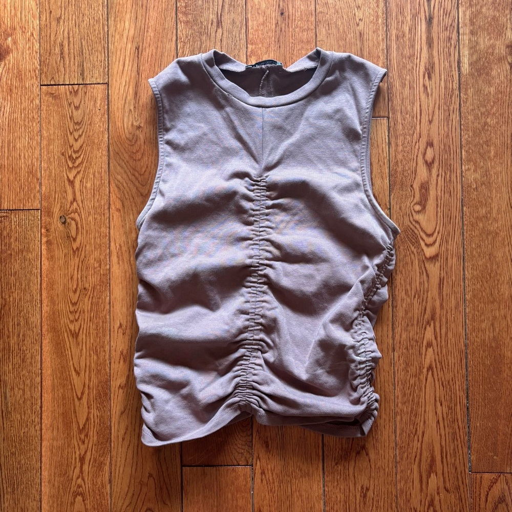 Zara Gray Ruched Sleeveless Muscle Tee
